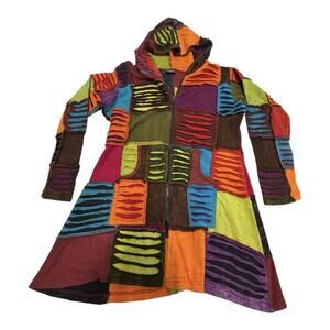 Greater Good Women's Small Parka Long Patchwork Hooded Zip Hippie Tunic Jacket